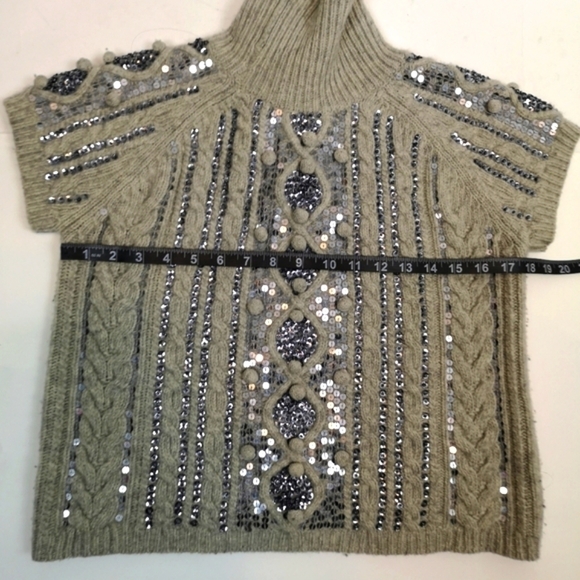 Y2k Vintage Light Grey Pewter Sequins Cable Knit Cap Sleeve Pullover Sweater - Picture 11 of 14